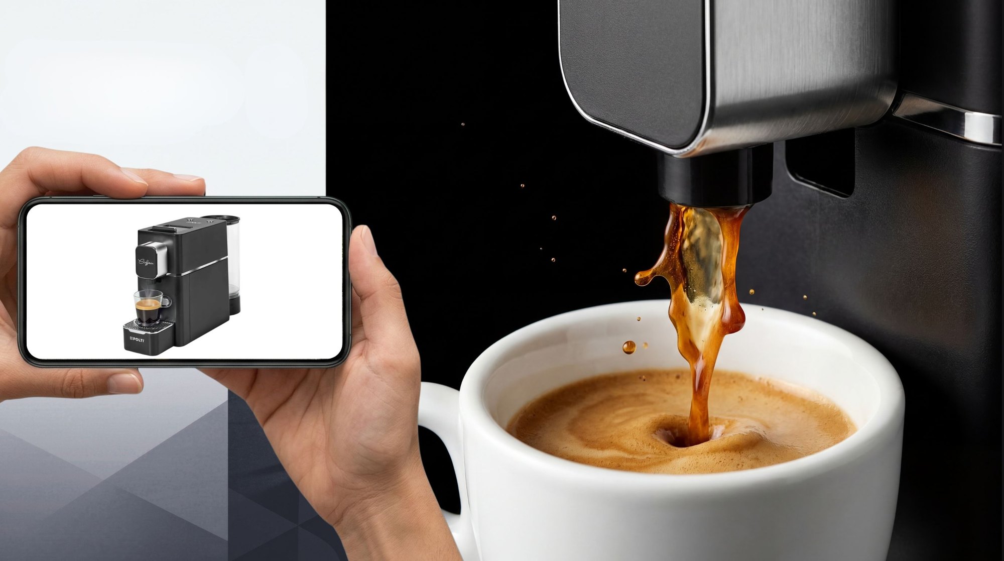 Links das Webshop-Foto auf dem Smartphone — rechts das daraus generierte Kampagnenmotiv.